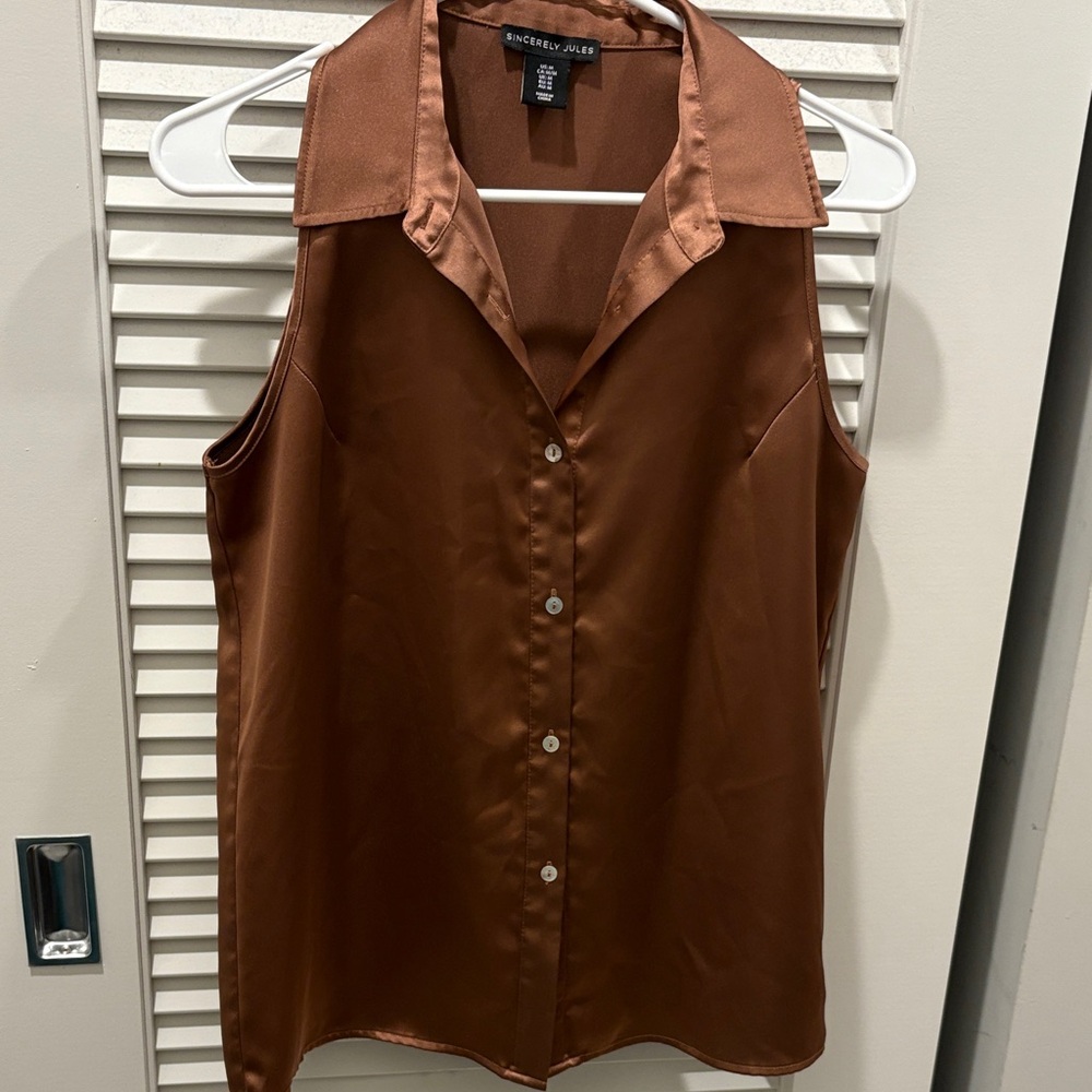 Sincerely Jules Satin Copper Button-Down Shirt